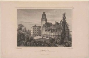 Die Pleißenburg in Leipzig von Osten als Kaserne mit Sternwarte (Observatorium), aus Rohbocks und Koehlers Königreich Sachsen, Thüringen und Anhalt von 1857/62