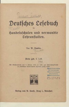 Deutsches Lesebuch für Handelsschulen und verwandte Lehranstalten
