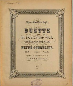 Duette für Sopran und Baß mit Pianofortebegleitung : op. 16