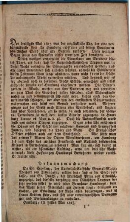 Erzählung der Begebenheiten in dem unglücklichen Hamburg : v. 30 Mai 1813 bis 31. Mai 1814