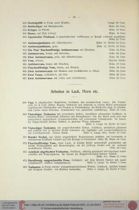 Arbeiten in Lack, Horn etc. (Nr. 868-899)
