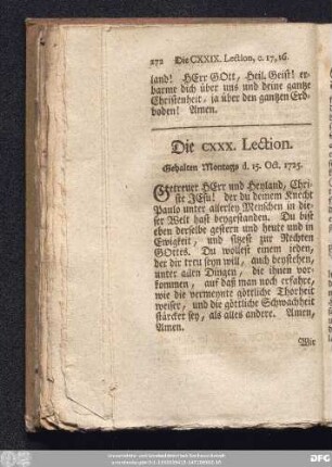 Die CXXX. Lection. Gehalten Montags d. 15. Oct. 1725.