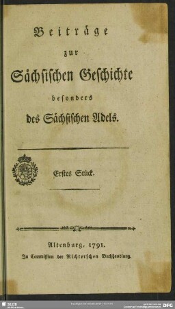 1: Beiträge zur Sächsischen Geschichte besonders des Sächsischen Adels