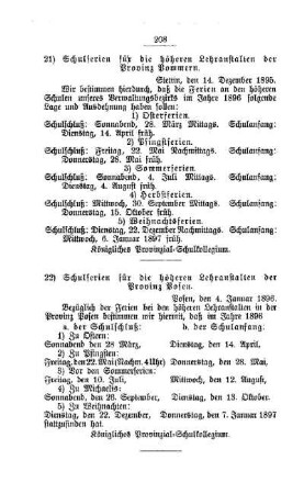 Schulferien für die höheren Lehranstalten der Provinz Posen : [D. Höhere Lehranstalten]