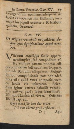Cap. XV. De origine vocabuli erquikken, deque eius significatione apud veteres.