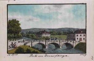 'Partie von Donaueschingen' Donaubrücke; Aquarell
