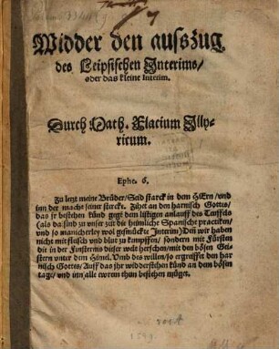 Widder den ausszug des Leipsischen Jnterims, oder das kleine Interim