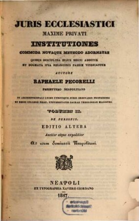 Juris ecclesiastici maxime privati institutiones, 2. De Personis