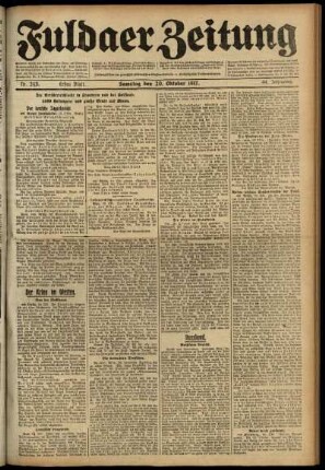 Erste Ausgabe vom Samstag, den 20. Oktober 1917.
