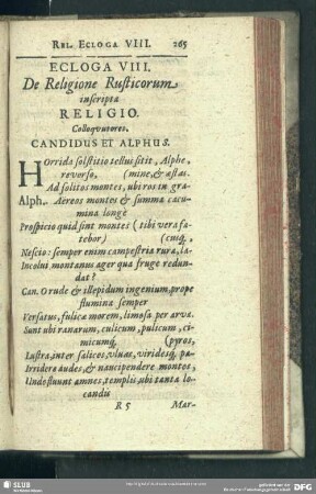 Ecloga VIII. De Religione Rusticorum inscripta Religio
