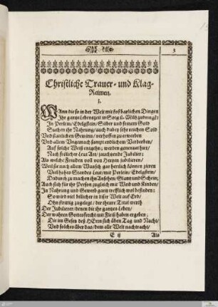 Christliche Trauer= und Klag=Reimen