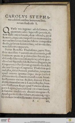 Carolvs Stephanus adolescentibus bonarum litterarum studiosis S.