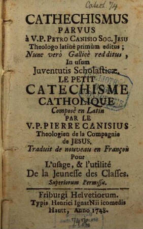 Cathechismus Parvus = Le Petit Catechisme Catholique