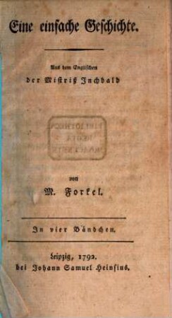 Eine einfache Geschichte : In vier Bändchen, 1