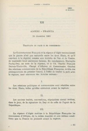 XII Algeri - Francia 28 dicembre 1801