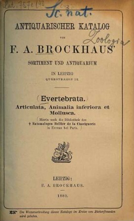 Antiquarischer Katalog von F. A. Brockhaus' Sortiment und Antiquarium in Leipzig. [43.] 1889