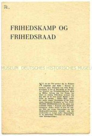 Illegale Flugschrift des Dänischen Freiheitsrates aus der Zeit der deutschen Besatzung