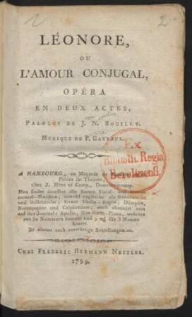 Léonore, Ou L'Amour Conjugal : Opéra En Deux Actes