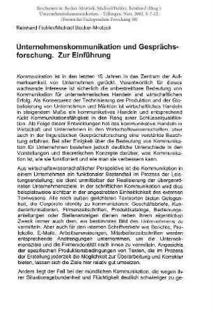 Unternehmenskommunikation und Gesprächsforschung. Zur Einführung