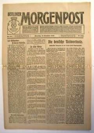 Tageszeitung "Berliner Morgenpost" u.a. über Differenzen mit Frankreich bezüglich der Ratifizierung des Versailler Vertrages