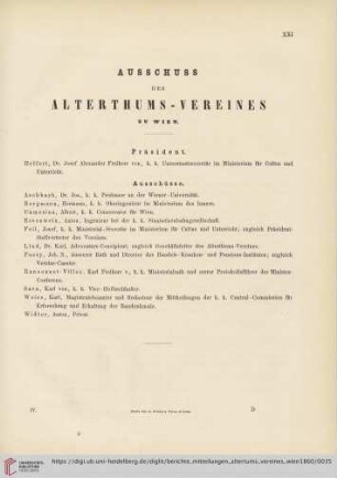 Ausschuss des Alterthums- Vereines zu Wien