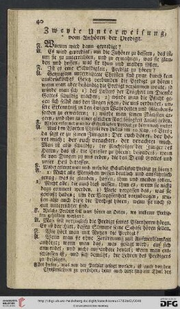 Zweyte Unterweisung: Vom Anhoeren der Predigt