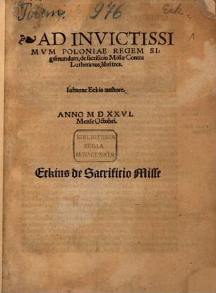 Ad Poloniae regem ... de sacrificio missae ... : l. III.