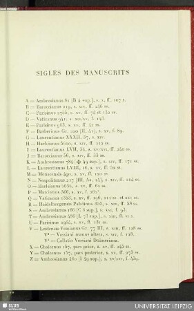 Sigles des manuscrits