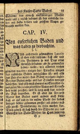 Cap. IV. Von euserlichen Baden und was dabey zu beobachten.