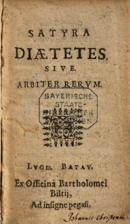 Satyra diaetetes sive arbiter rerum