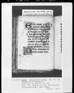 Stundenbuchfragmente — Initiale E (go) und Initiale N (unc), Folio 17 verso