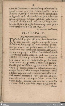 Pius Papa IV. Ad perpetuam rei memoriam