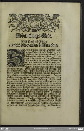 Abdankung : Abdanckungs-Rede