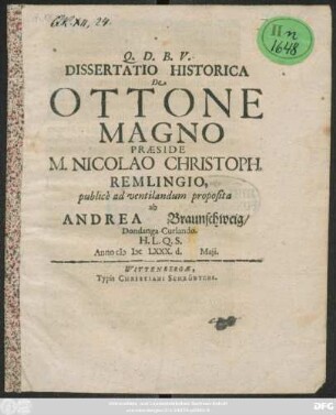 Dissertatio Historica De Ottone Magno
