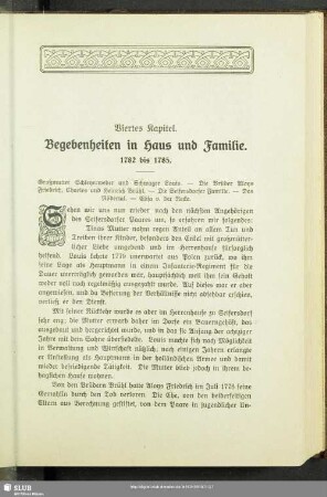Viertes Kapitel. Begebenheiten in Haus und Familie. 1782 bis 1785