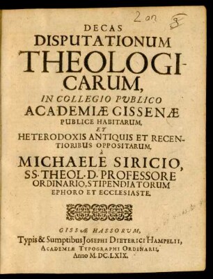 Decas Disputationum Theologicarum
