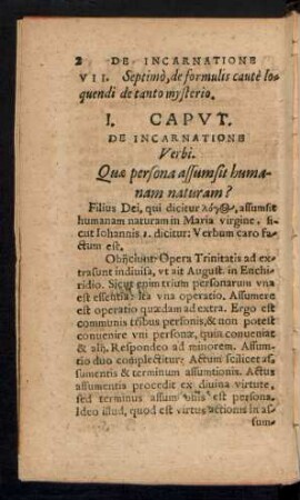 I. Caput. De Incarnatione Verbi.