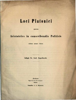Loci Platonici quorum Aristoteles in conscribendis Politicis videtur memor fuisse