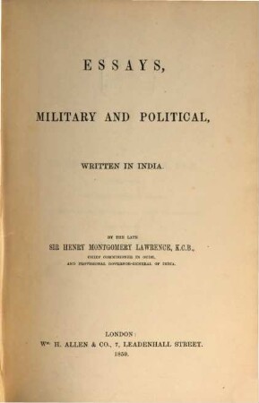 Essays, military and political, written in India