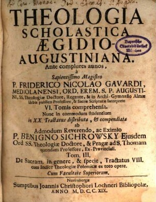Theologia Scholastica Aegidio-Augustiniana, 13. De Sacramentis in genere