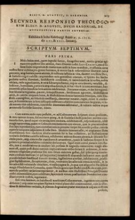 Secunda Responsio Theologorum Elect. D. Augusti, Ducis Saxoniae, De Hypothesibus Partis Adversae ... Scriptum Septimum.