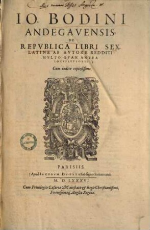Jo. Bodini Andegavensis, de repbublica : libri sex