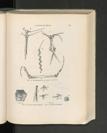 3. Gewerbe und Handel. Abb. 153. Kokosfiederknoten als Schmuck und Orakel. Abb. 154. u. 155. Ball aus Pandamus-Blättern, Ball aus Kokosfieder.