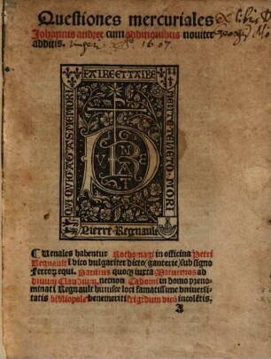Questiones mercuriales Johannes andree : cum additionibus nouiter additis