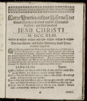 Kurtze Practica auf das Jahr nach der Gnadenreichen Geburt unsers Heylands [...] Jesu Christi M.DCC.XLIII.