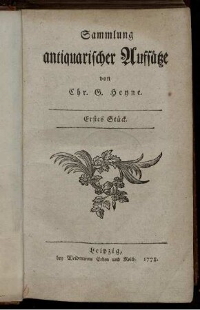 Stück 1: Sammlung antiquarischer Aufsätze. Erstes Stück