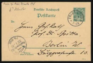 Postkarte an Philipp Spitta : 21.01.1892