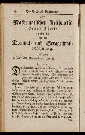 Der Mathematischen Arithmetic Erster Theil: handelnd von der Decimal- und Sexagesimal-Rechnung.