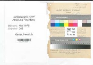 Entnazifizierung Heinrich Kleyer , geb. 25.02.1901 (Filmvorfuehrer)