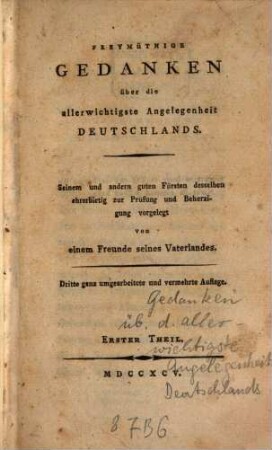 Freymüthige Gedanken über die allerwichtigste Angelegenheit Deutschlands, 1